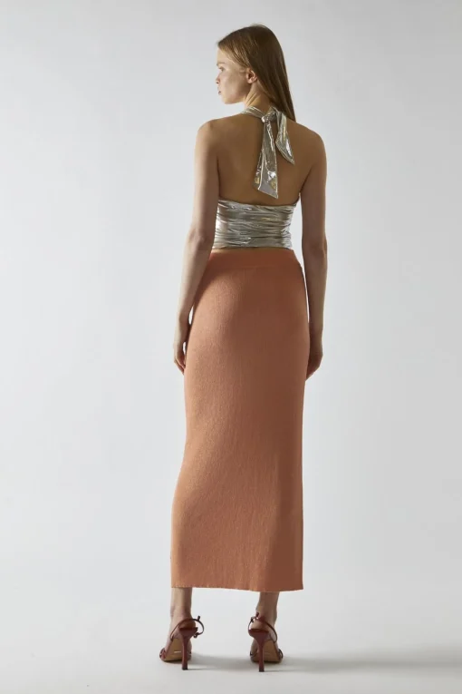 Glamorous Going Out Tops|Crops, Corsets & Bodysuits|Champagne-Lame Twist-Front Cut-Out Halterneck-Top -