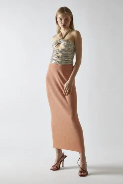 Glamorous Going Out Tops|Crops, Corsets & Bodysuits|Champagne-Lame Twist-Front Cut-Out Halterneck-Top -