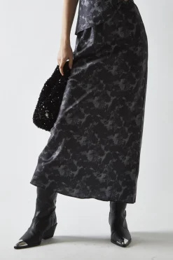 Glamorous Midi & Midaxi Skirts|Charcoal Digital-Floral Midi Skirt -