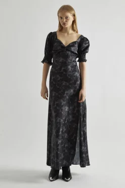 Glamorous Day Dresses|Maxi Dresses|Charcoal Digital-Floral Twist-Front Maxi-Dress -