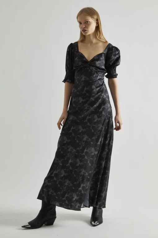 Glamorous Day Dresses|Maxi Dresses|Charcoal Digital-Floral Twist-Front Maxi-Dress -