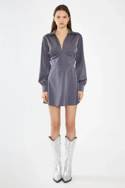 Glamorous Graduation|Day Dresses|Charcoal Grey Corset Shirt Mini-Dress -