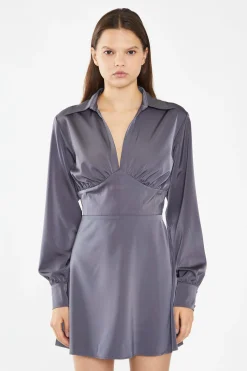 Glamorous Graduation|Day Dresses|Charcoal Grey Corset Shirt Mini-Dress -