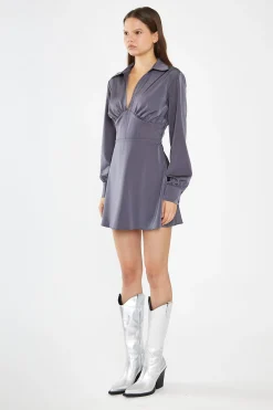 Glamorous Graduation|Day Dresses|Charcoal Grey Corset Shirt Mini-Dress -