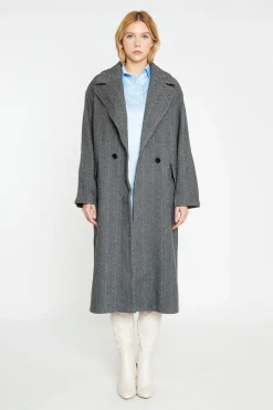 Glamorous Workwear|Go To Partywear|Charcoal-Chevron Oversized Double-Breasted Maxi-Coat -