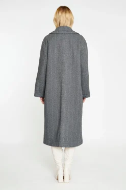 Glamorous Workwear|Go To Partywear|Charcoal-Chevron Oversized Double-Breasted Maxi-Coat -