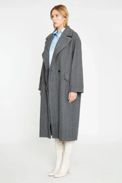 Glamorous Workwear|Go To Partywear|Charcoal-Chevron Oversized Double-Breasted Maxi-Coat -