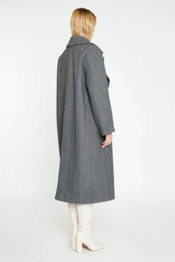 Glamorous Workwear|Go To Partywear|Charcoal-Chevron Oversized Double-Breasted Maxi-Coat -