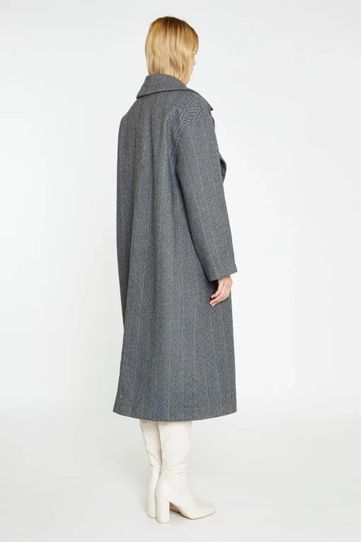 Glamorous Workwear|Go To Partywear|Charcoal-Chevron Oversized Double-Breasted Maxi-Coat -