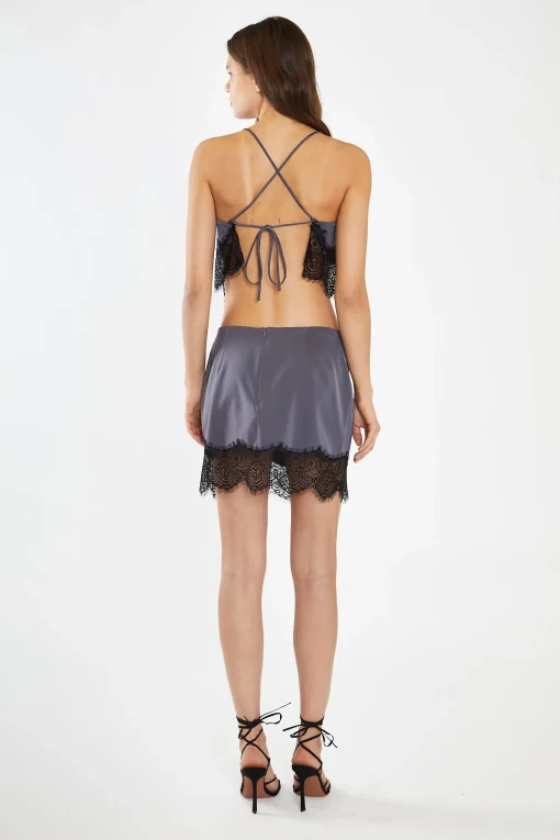 Glamorous Co-ords|Mini Skirts|Charcoal-Grey Black Lace-Trim Mini-Skirt -