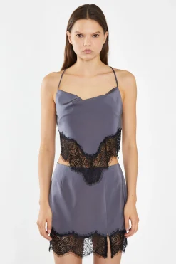 Glamorous Co-ords|Mini Skirts|Charcoal-Grey Black Lace-Trim Mini-Skirt -