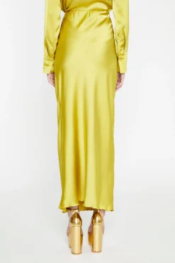 Glamorous Go To Partywear|Satin Skirts|Chartreuse Satin Bias-Cut Midi-Skirt -