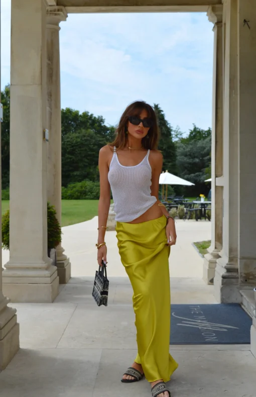 Glamorous Go To Partywear|Satin Skirts|Chartreuse Satin Bias-Cut Midi-Skirt -