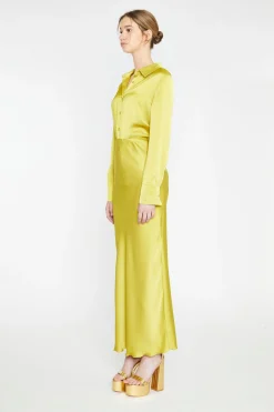 Glamorous Go To Partywear|Satin Skirts|Chartreuse Satin Bias-Cut Midi-Skirt -