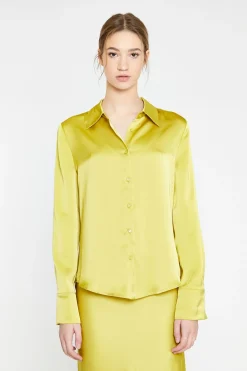 Glamorous Going Out Tops|Go To Partywear|Chartreuse Satin Classic Shirt -