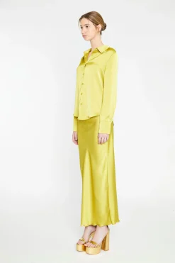 Glamorous Going Out Tops|Go To Partywear|Chartreuse Satin Classic Shirt -