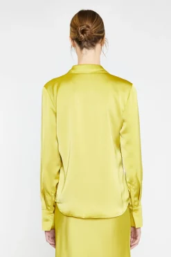 Glamorous Going Out Tops|Go To Partywear|Chartreuse Satin Classic Shirt -