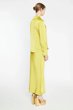 Glamorous Going Out Tops|Go To Partywear|Chartreuse Satin Classic Shirt -