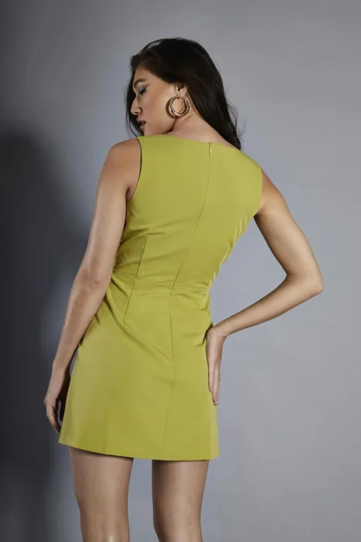 Glamorous Day Dresses|Party Dresses|Chartreuse-Green Square-Neck Mini-Dress -