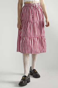Glamorous Midi & Midaxi Skirts|Cherry Red Gingham Pleated Midi-Skirt -
