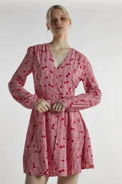 Glamorous Mini Dresses|Mini Dresses|Cherry-Print V-Neck-Skater Mini-Dress -