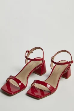 Glamorous Heels|Sandals|Cherry-Red Low Block-Heel Sandals -