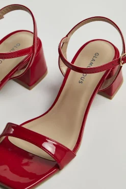 Glamorous Heels|Sandals|Cherry-Red Low Block-Heel Sandals -