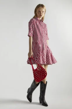 Glamorous Mini Dresses|Mini Dresses|Cherry-Red-Gingham Button-Up- Mini-Dresses -