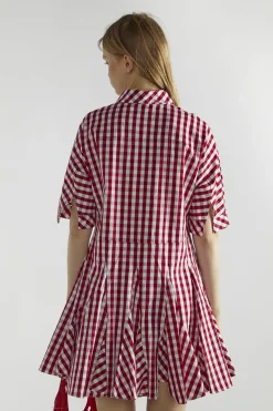 Glamorous Mini Dresses|Mini Dresses|Cherry-Red-Gingham Button-Up- Mini-Dresses -