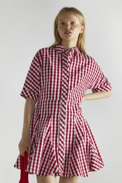 Glamorous Mini Dresses|Mini Dresses|Cherry-Red-Gingham Button-Up- Mini-Dresses -