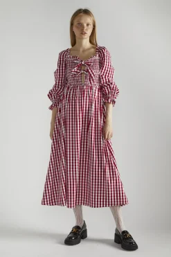 Glamorous Midi & Midaxi Dresses|Midi & Midaxi Dresses|Cherry-Red-Gingham Front-Tie-V-Neck Midaxi-Dress -