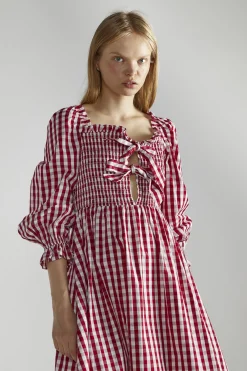 Glamorous Midi & Midaxi Dresses|Midi & Midaxi Dresses|Cherry-Red-Gingham Front-Tie-V-Neck Midaxi-Dress -