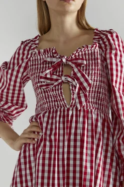 Glamorous Midi & Midaxi Dresses|Midi & Midaxi Dresses|Cherry-Red-Gingham Front-Tie-V-Neck Midaxi-Dress -