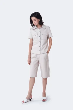 Glamorous Woven Shorts|Chic Beige Knee-Length Shorts -