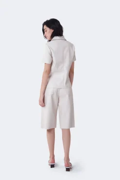 Glamorous Woven Shorts|Chic Beige Knee-Length Shorts -