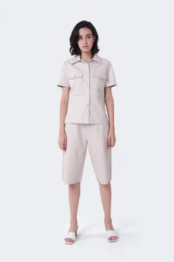 Glamorous Woven Shorts|Chic Beige Knee-Length Shorts -