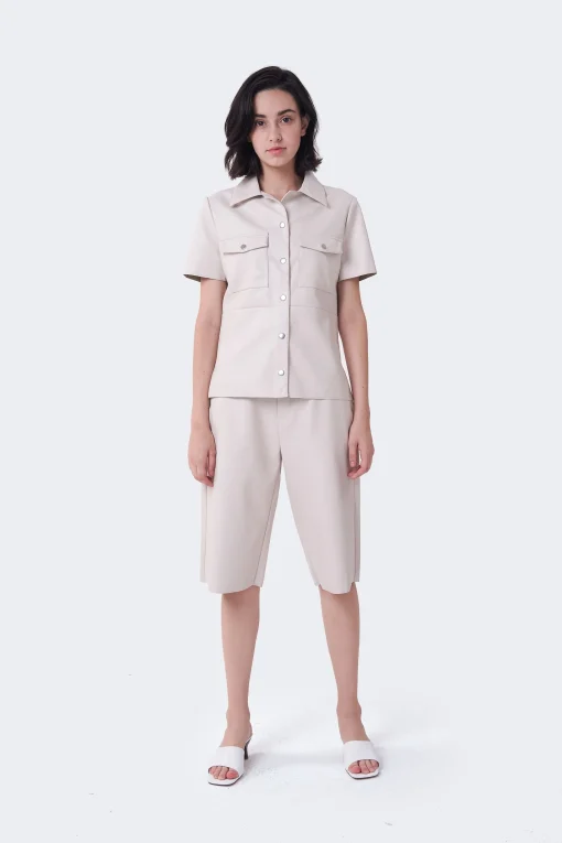 Glamorous Woven Shorts|Chic Beige Knee-Length Shorts -