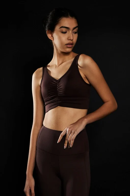 Glamorous Activewear|Crops, Corsets & Bodysuits|Chocolate Ruched Sports Bra -