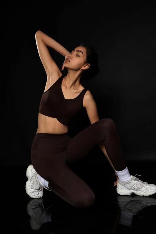 Glamorous Activewear|Crops, Corsets & Bodysuits|Chocolate Ruched Sports Bra -