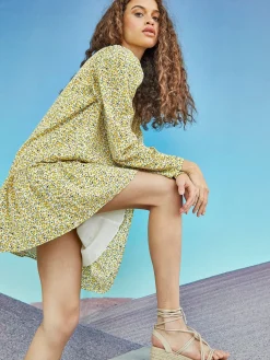 Glamorous Day Dresses|Citron Daisy Floral Long Sleeve Smock Dress -