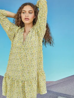 Glamorous Day Dresses|Citron Daisy Floral Long Sleeve Smock Dress -