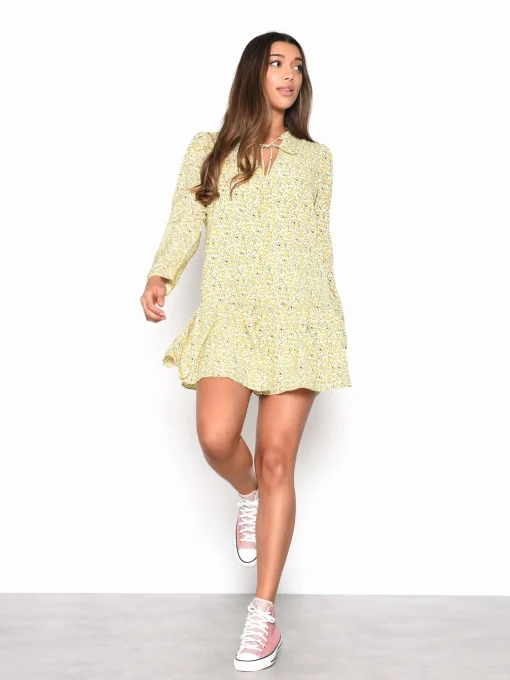 Glamorous Day Dresses|Citron Daisy Floral Long Sleeve Smock Dress -