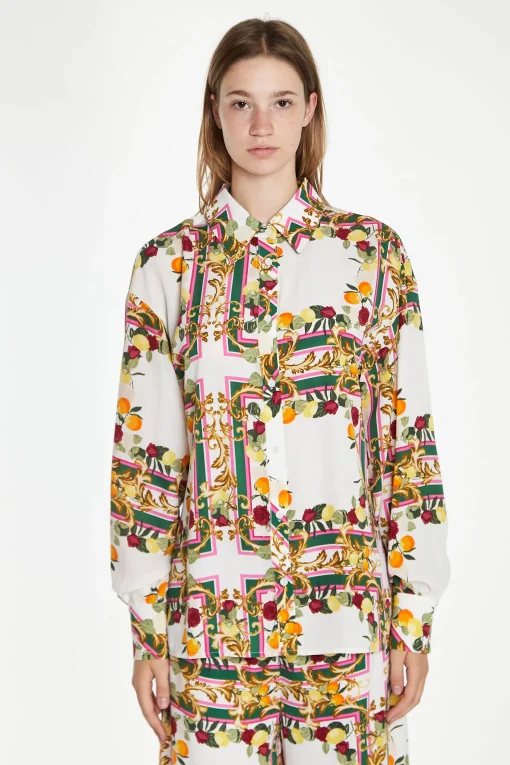 Glamorous Going Out Tops|Citrus Scarf Print Long Sleeve Shirt -