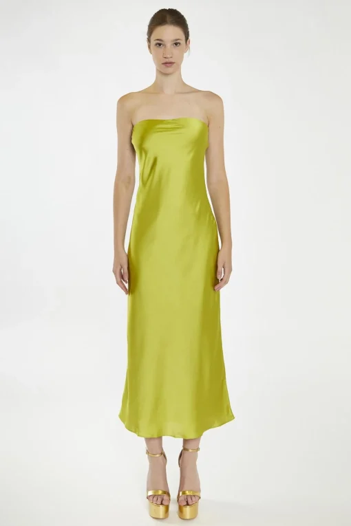 Glamorous Prom|Best Dressed Guest|Citrus-Green Strapless Bias-Cut Midaxi-Dress -
