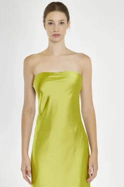 Glamorous Prom|Best Dressed Guest|Citrus-Green Strapless Bias-Cut Midaxi-Dress -