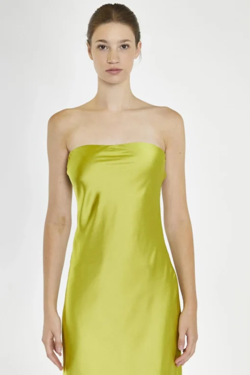 Glamorous Prom|Best Dressed Guest|Citrus-Green Strapless Bias-Cut Midaxi-Dress -