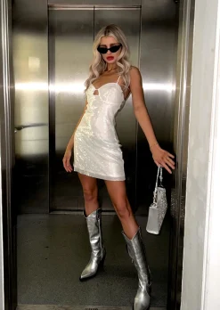 Glamorous Go To Partywear|Party Dresses|Clear Sequin Strappy Back Mini-Dress -