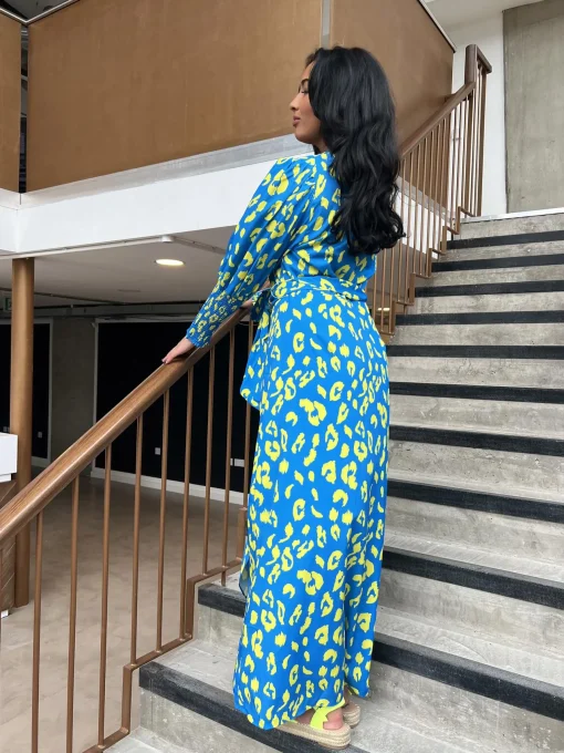 Glamorous Day Dresses|Midi & Midaxi Dresses|Cobalt-Yellow Leopard Wrap Midi-Dress -