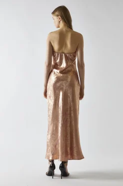 Glamorous Party Dresses|Going Out Dresses|Copper-Metallic Strapless Midi Dress -