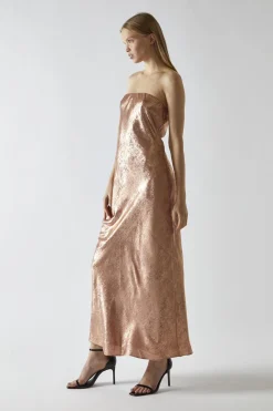 Glamorous Party Dresses|Going Out Dresses|Copper-Metallic Strapless Midi Dress -